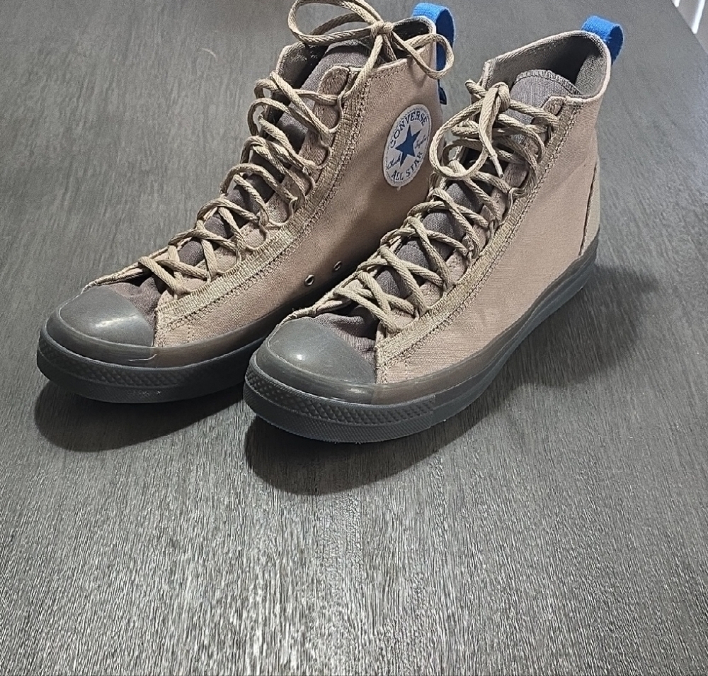 Converse CX High-Top Canvas Sneakers in Taupe with Blue Heel Tab